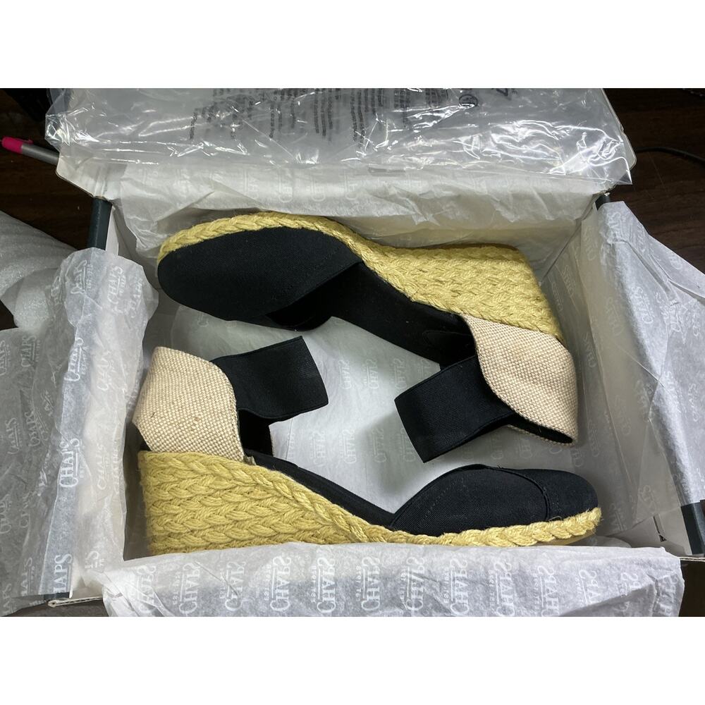 Chaps Chelsi Women's 8B Black Espadrille Wedge Sandals Elastic NIB - Picture 2 of 8